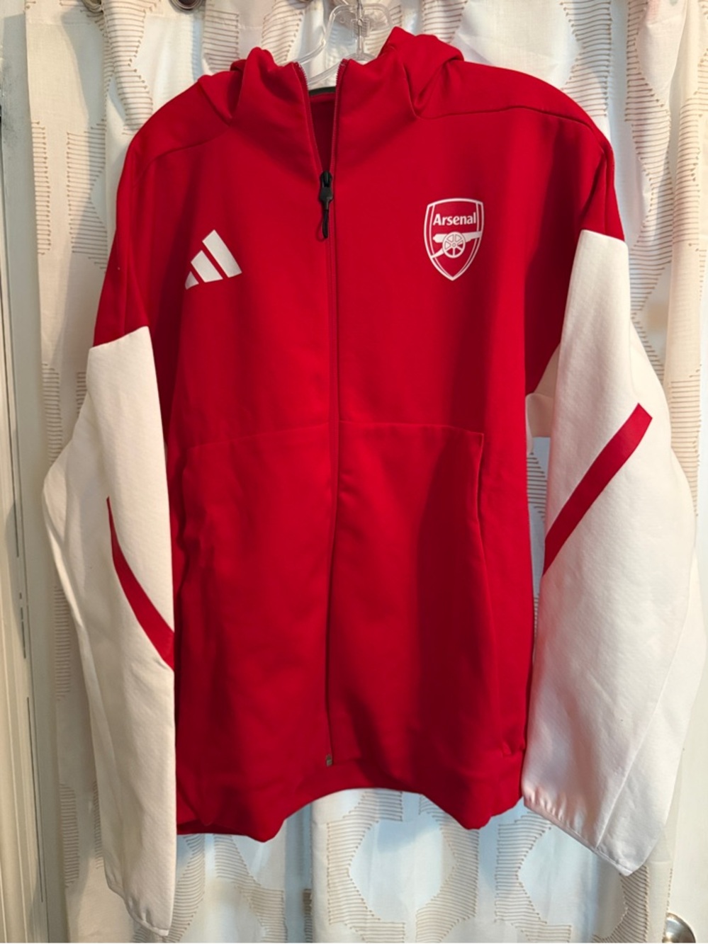 Arsenal x adidas Red and White Hooded Jacket